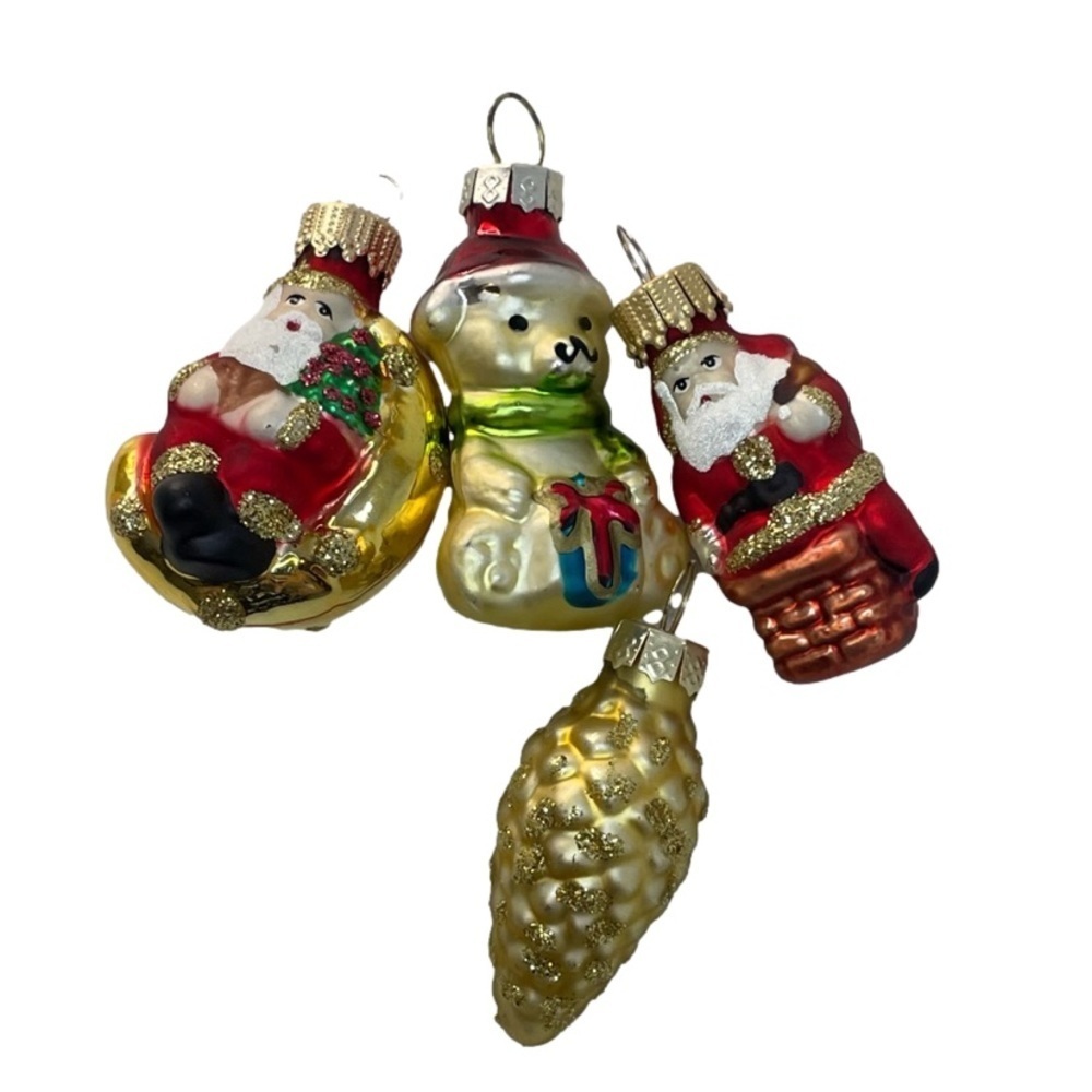 4 Lot of 1.5”- 2” Mercury Glass Hand Blown Christmas Ornaments